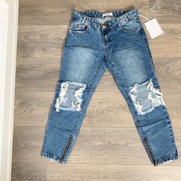 One Teaspoon Freebirds Skinny Jeans Straight leg Distressed Rips Low rise Zip - Picture 5 of 16
